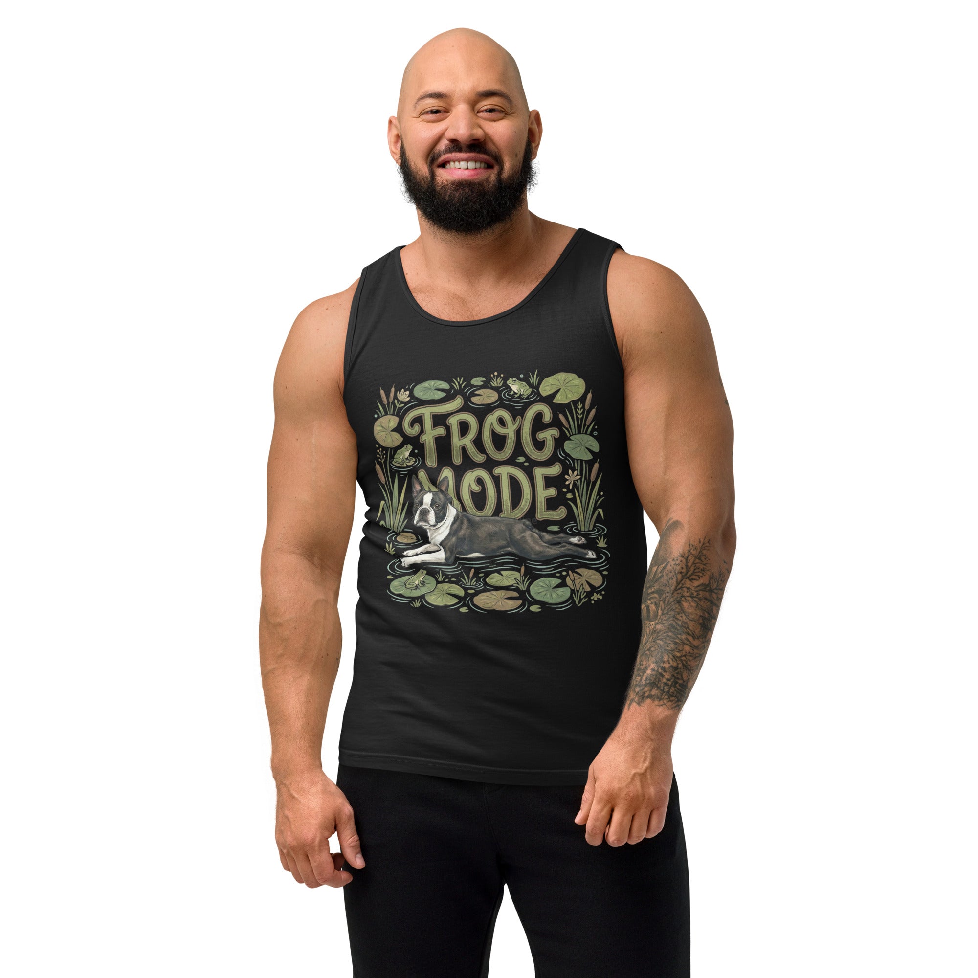 Frog Mode Boston Terrier Dog Unisex Garment-dyed Tank Top .