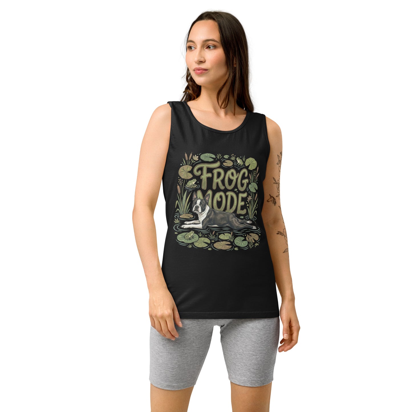Frog Mode Boston Terrier Dog Unisex Garment-dyed Tank Top .