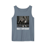 Built Different Strong Boston Terrier Dog Gym Workout Unisex Garment-dyed Tank Top . Blue Jean
