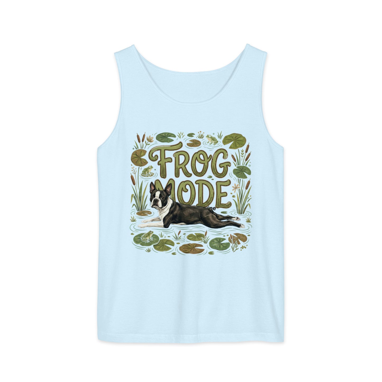 Frog Mode Boston Terrier Dog Unisex Garment-dyed Tank Top . Chambray