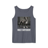 Built Different Strong Boston Terrier Dog Gym Workout Unisex Garment-dyed Tank Top . Denim