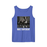 Built Different Strong Boston Terrier Dog Gym Workout Unisex Garment-dyed Tank Top . Flo Blue