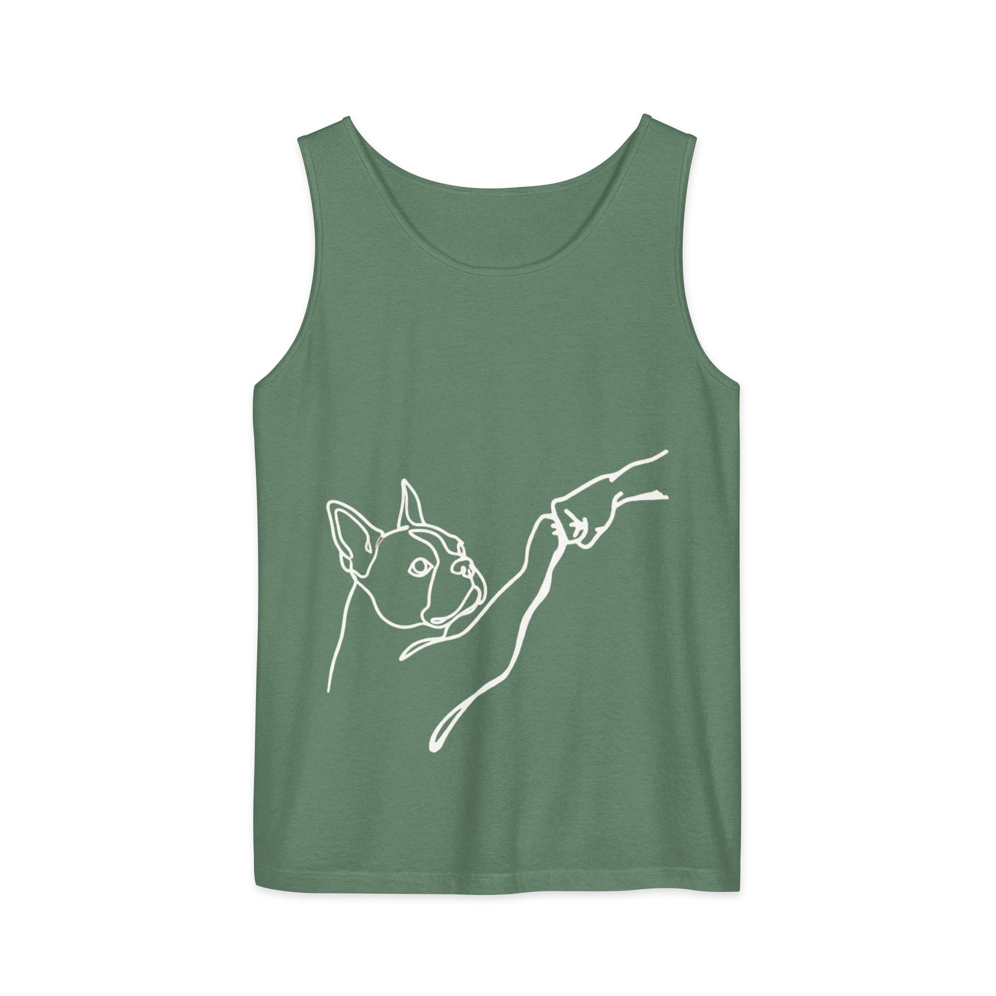 Dog Fist Bump Unisex Garment-Dyed Tank Top . Light Green