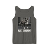 Built Different Strong Boston Terrier Dog Gym Workout Unisex Garment-dyed Tank Top . Pepper
