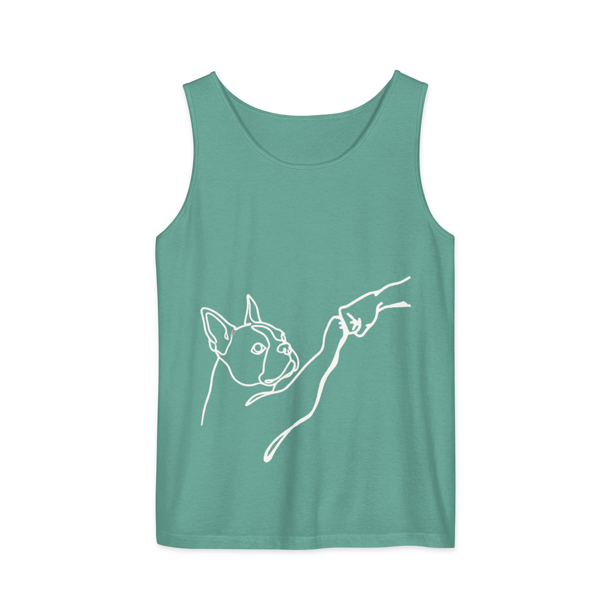 Dog Fist Bump Unisex Garment-Dyed Tank Top . Seafoam