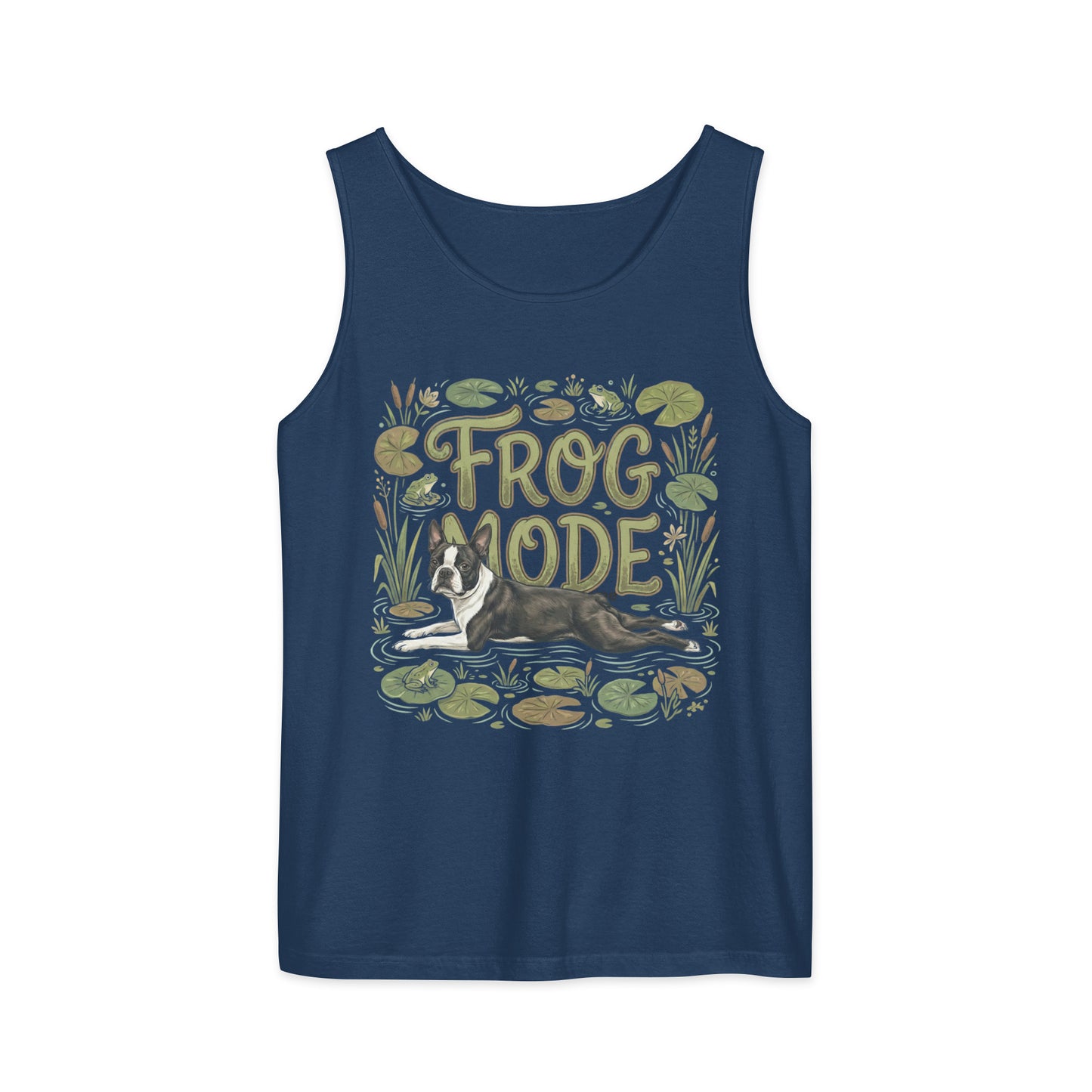 Frog Mode Boston Terrier Dog Unisex Garment-dyed Tank Top . True Navy