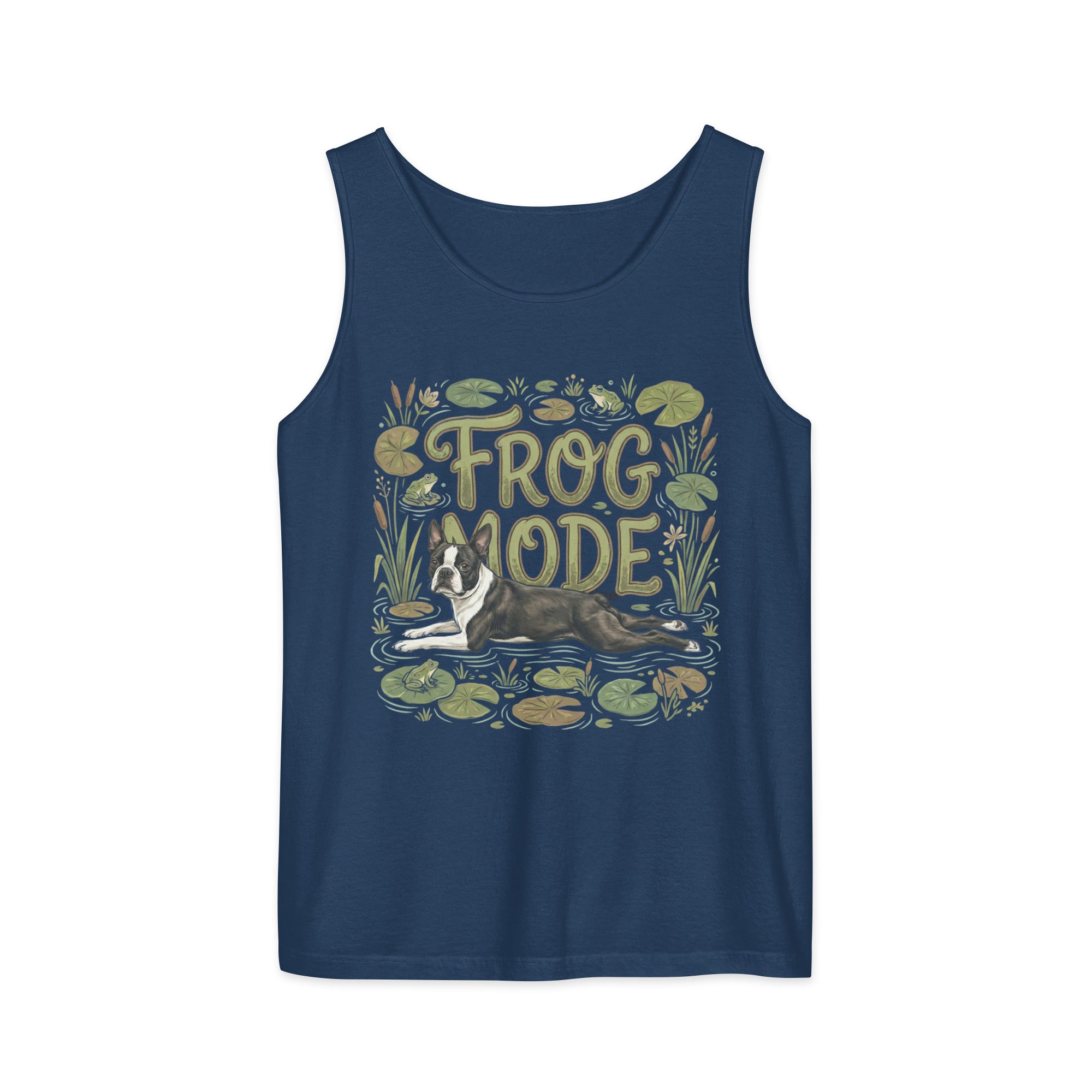 Frog Mode Boston Terrier Dog Unisex Garment-dyed Tank Top . True Navy