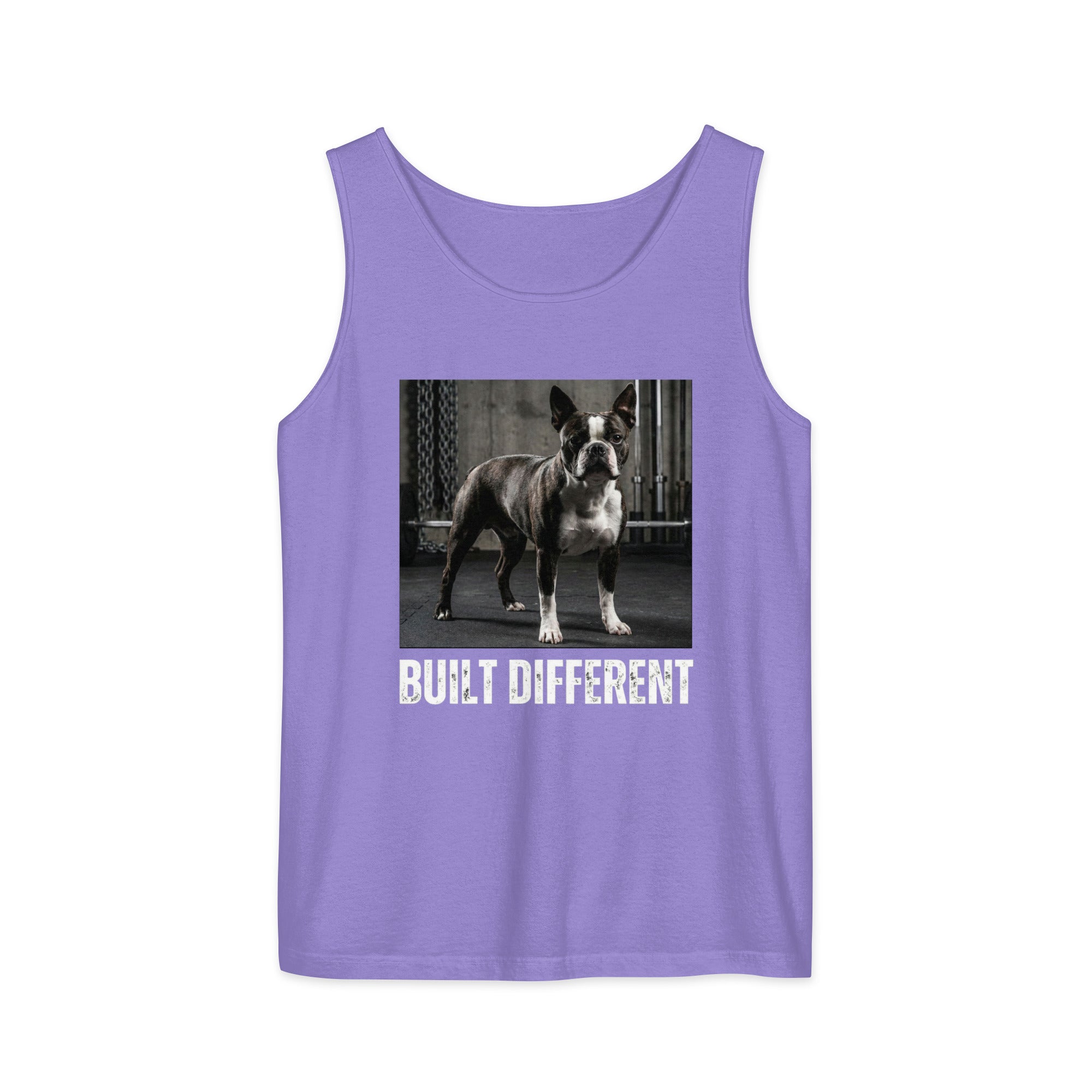 Built Different Strong Boston Terrier Dog Gym Workout Unisex Garment-dyed Tank Top . Violet