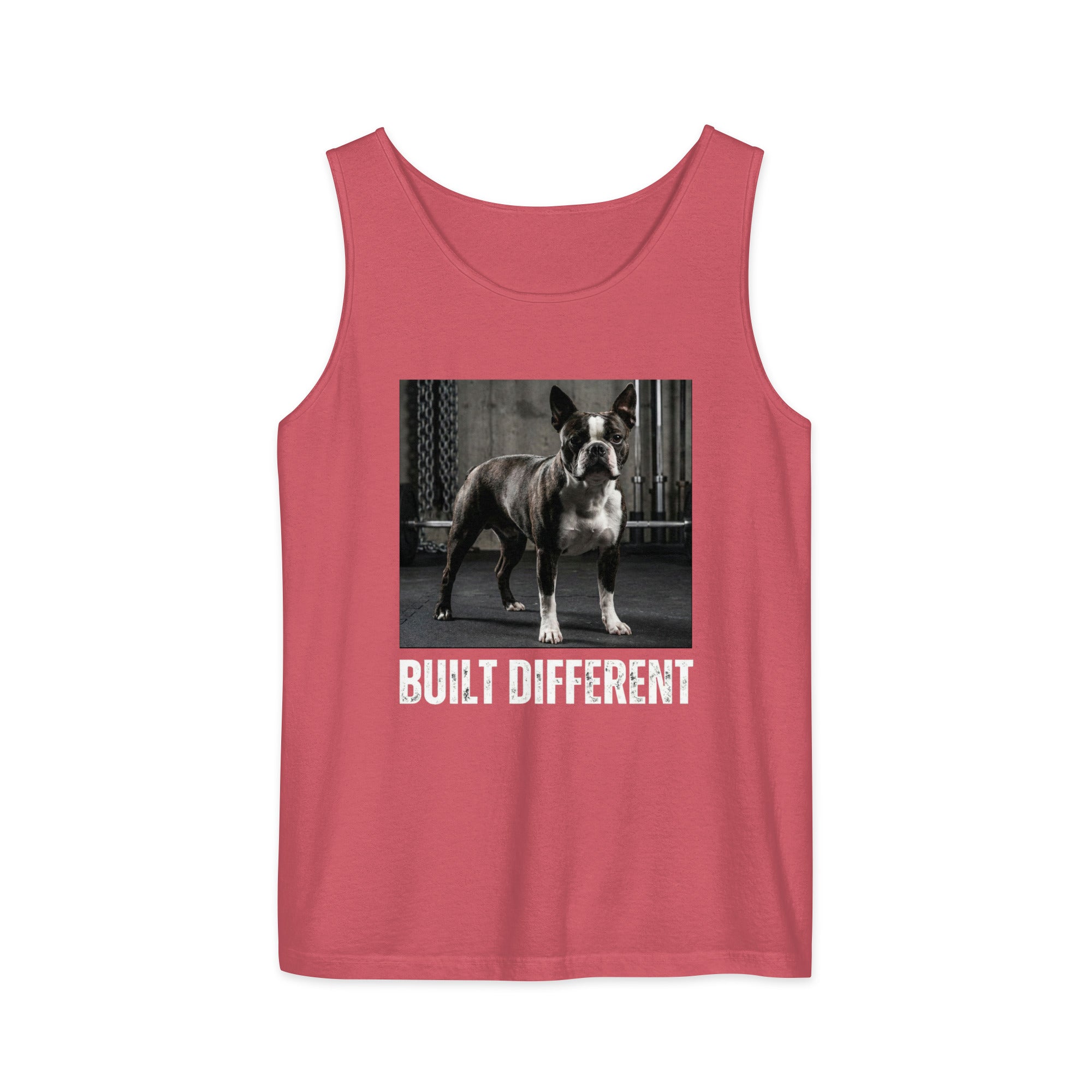 Built Different Strong Boston Terrier Dog Gym Workout Unisex Garment-dyed Tank Top . Watermelon
