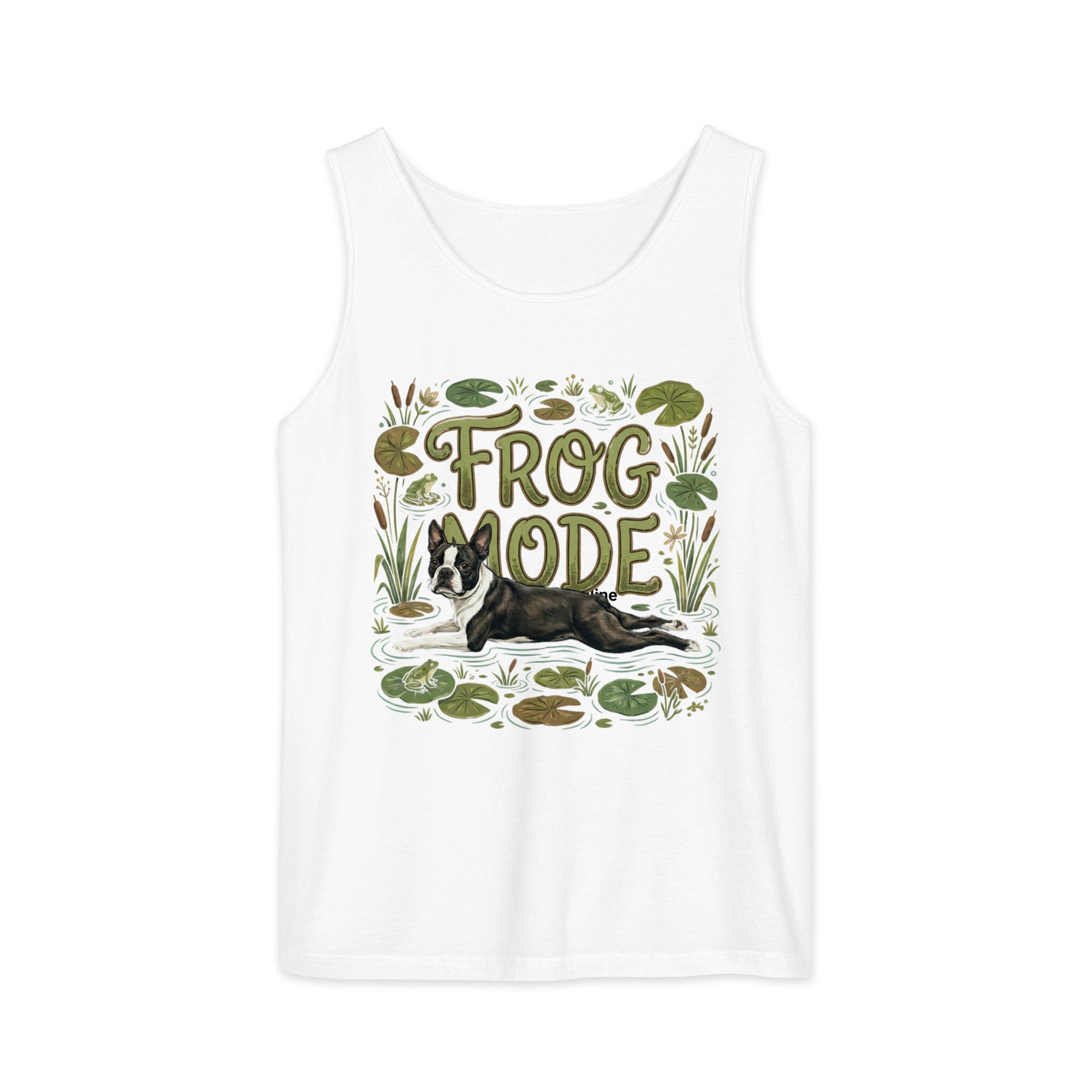 Frog Mode Boston Terrier Dog Unisex Garment-dyed Tank Top . White