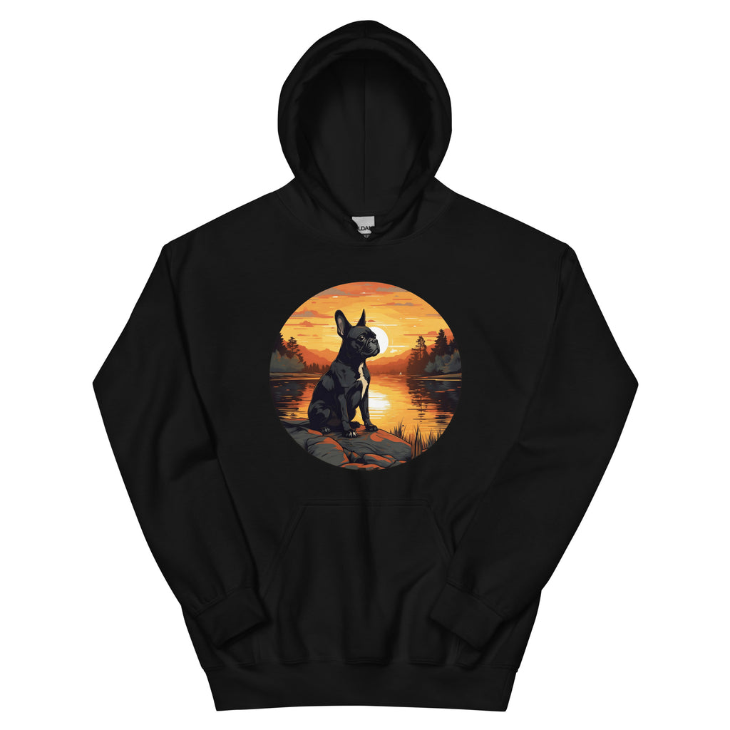 Boston Terrier Sitting By A Calm Lake Unisex Hoodie