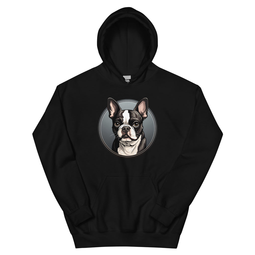 Cartoon Boston Terrier Dog Portrait Unisex Hoodie