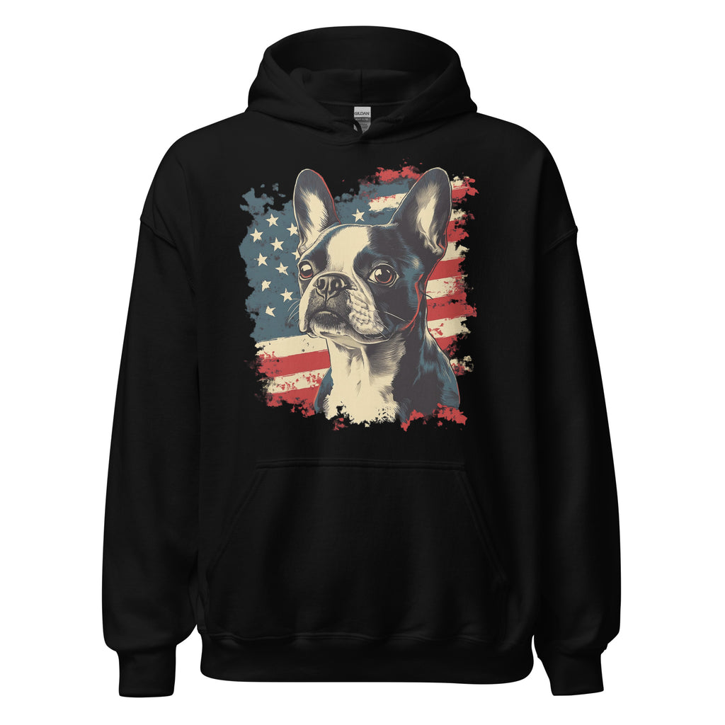 Patriotic Boston Terrier USA Flag Unisex Hoodie