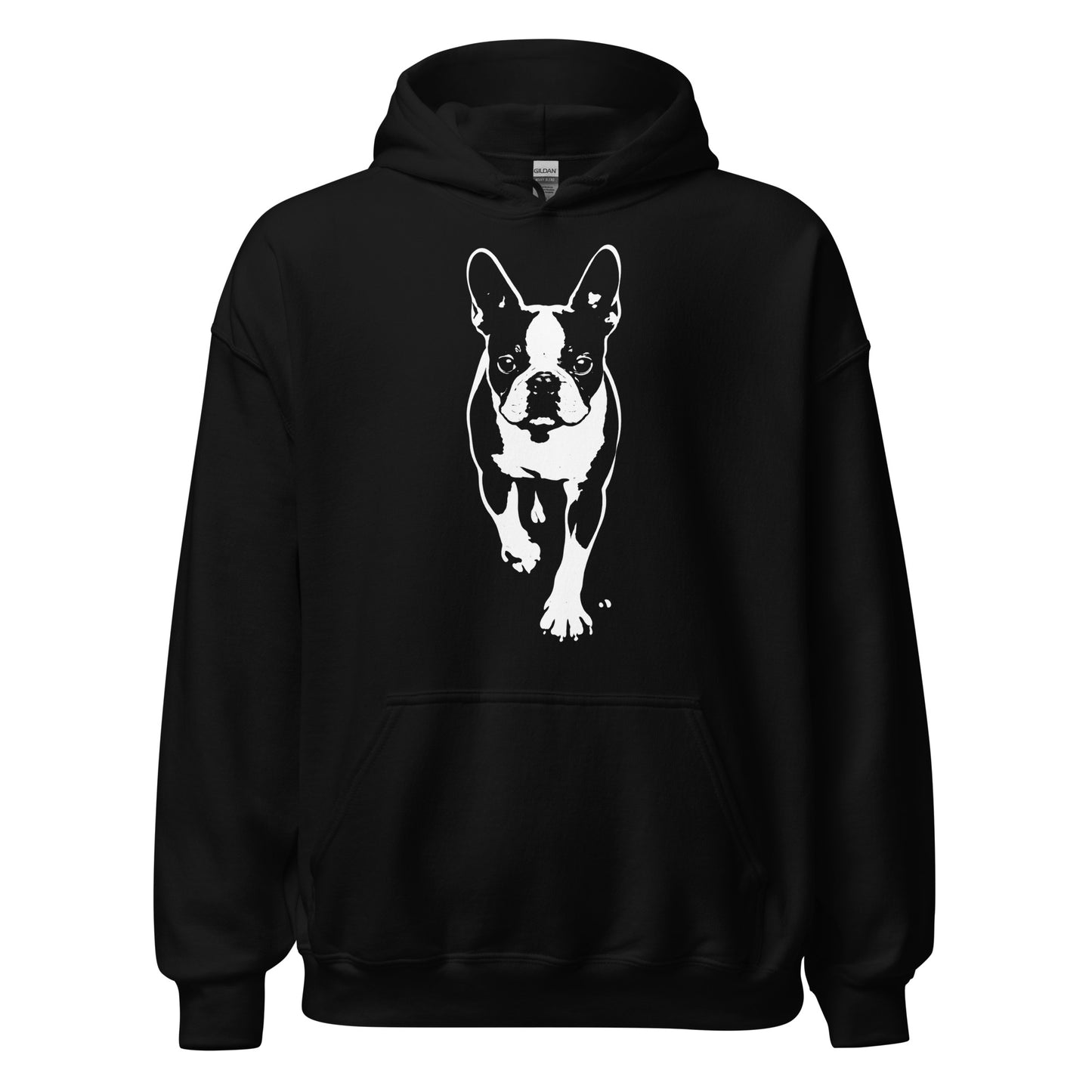 Boston Terrier Stencil Graphic – Minimalist Dog Lover Unisex Hoodie . Black