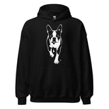 Boston Terrier Stencil Graphic – Minimalist Dog Lover Unisex Hoodie . Black