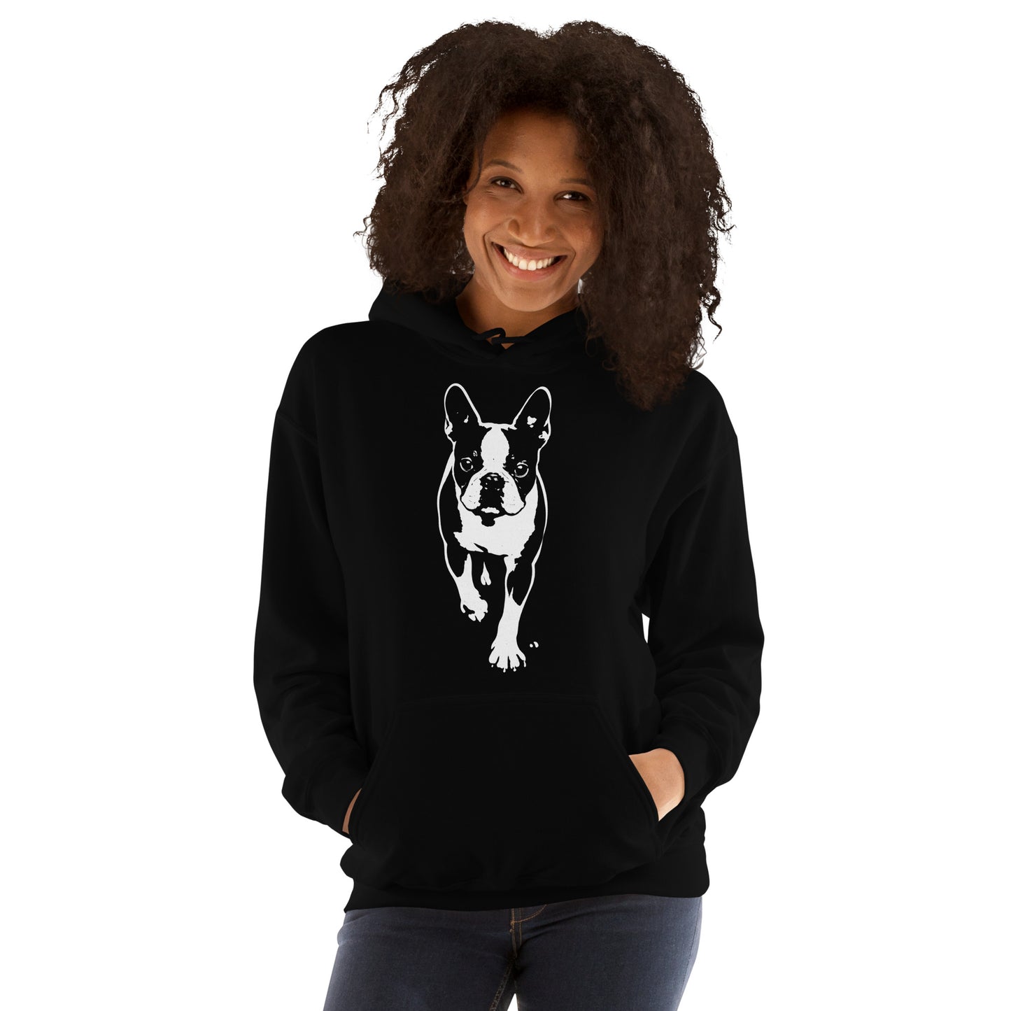 Boston Terrier Stencil Graphic – Minimalist Dog Lover Unisex Hoodie .