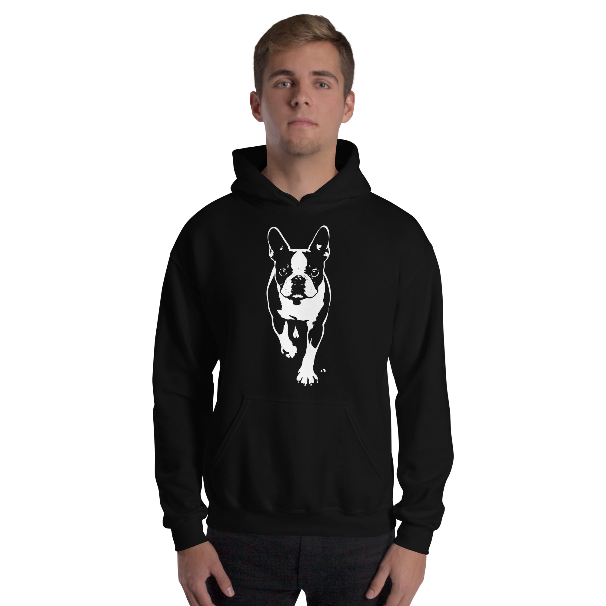 Boston Terrier Stencil Graphic – Minimalist Dog Lover Unisex Hoodie .