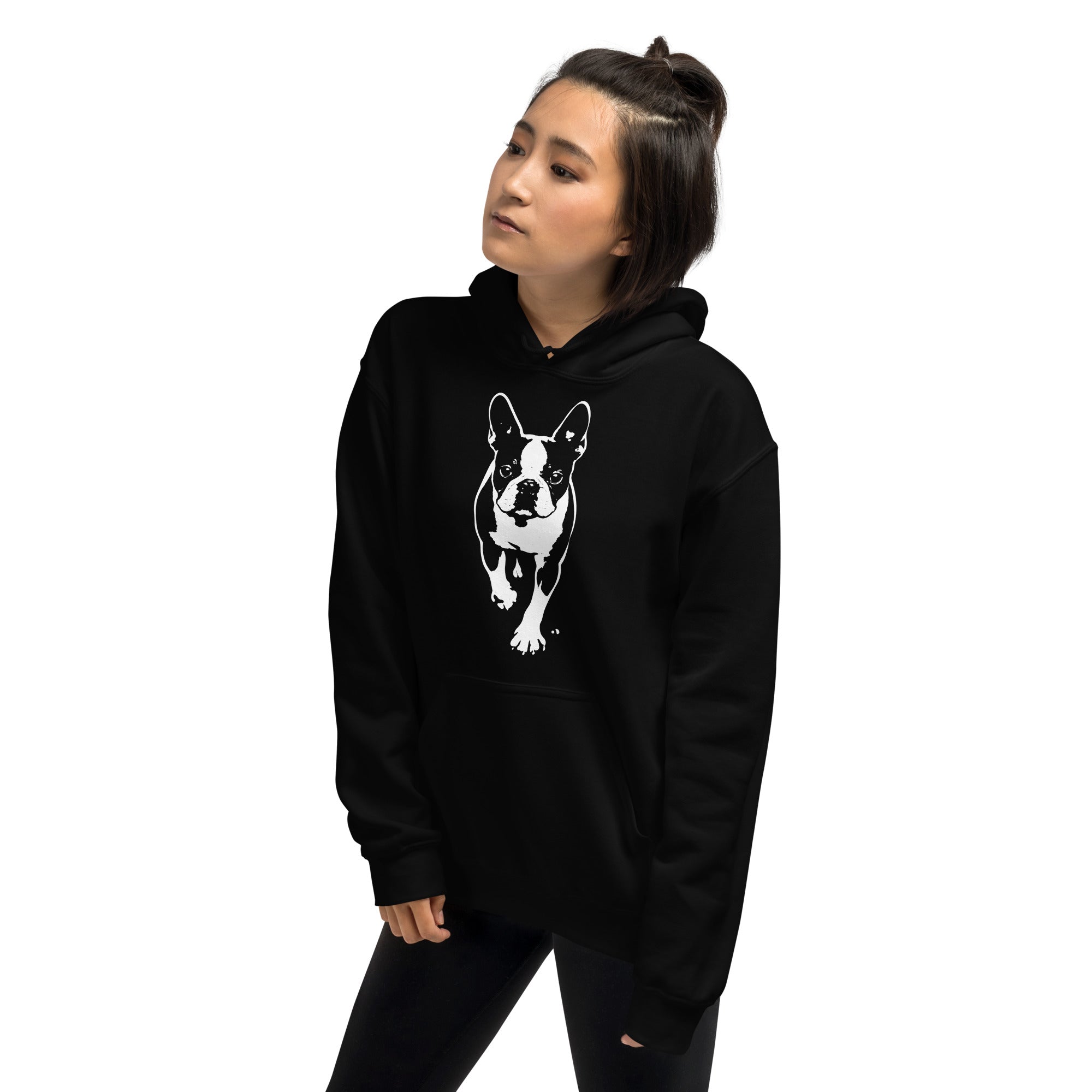 Boston Terrier Stencil Graphic – Minimalist Dog Lover Unisex Hoodie .
