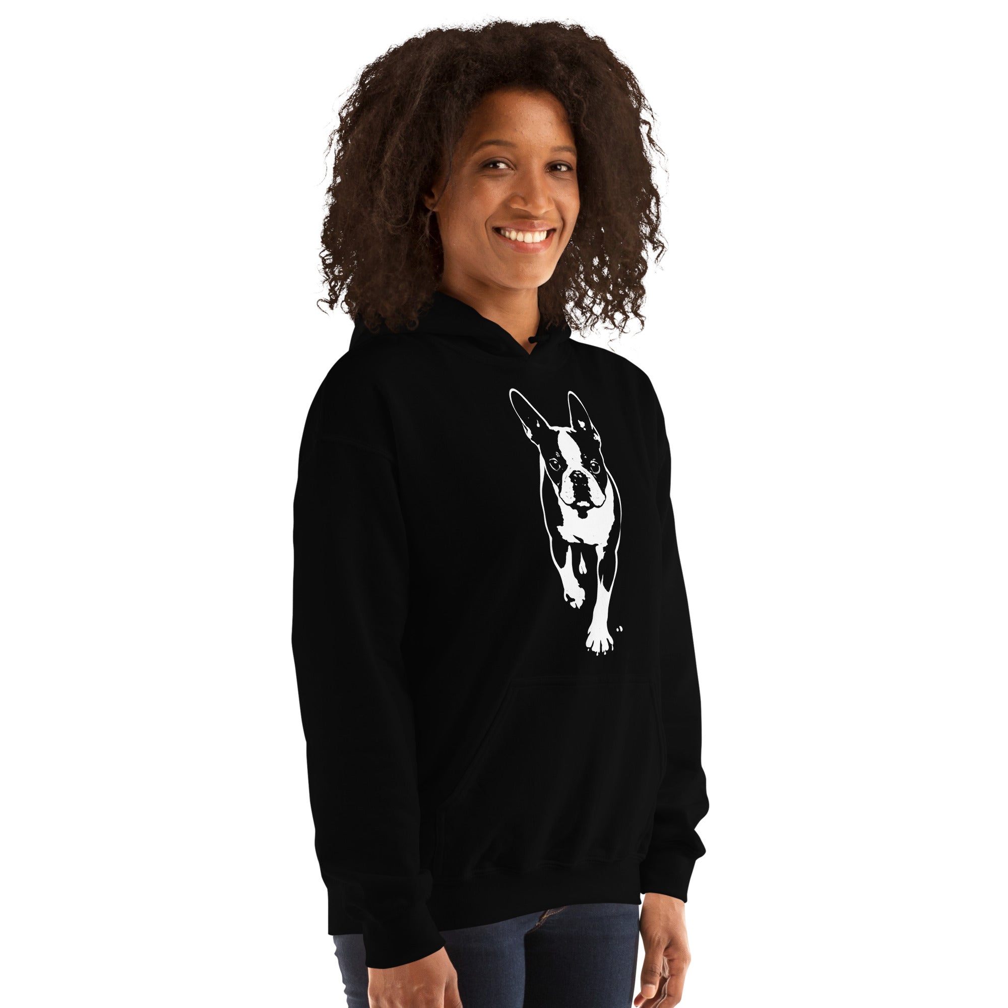 Boston Terrier Stencil Graphic – Minimalist Dog Lover Unisex Hoodie .
