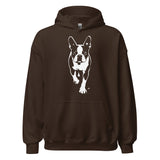 Boston Terrier Stencil Graphic – Minimalist Dog Lover Unisex Hoodie . Dark Chocolate