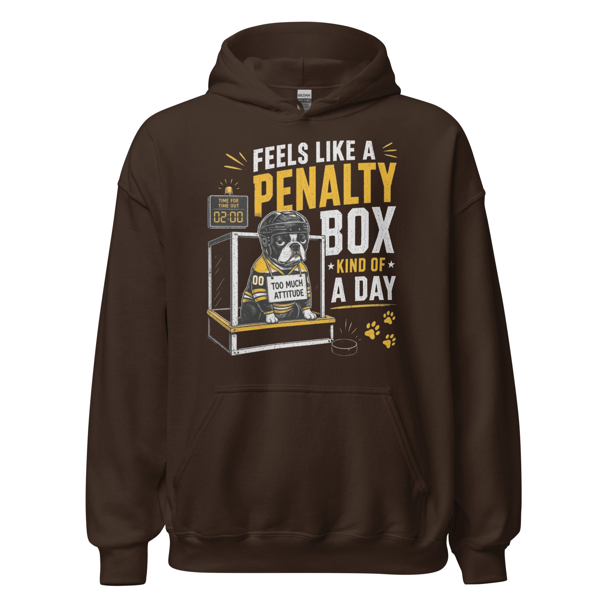 Feels Like a Penalty Box Kind of a Day Funny Ice Hockey Hoodie . Dark Chocolate