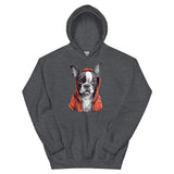 Boston Terrier in a Red Hood Hoodie