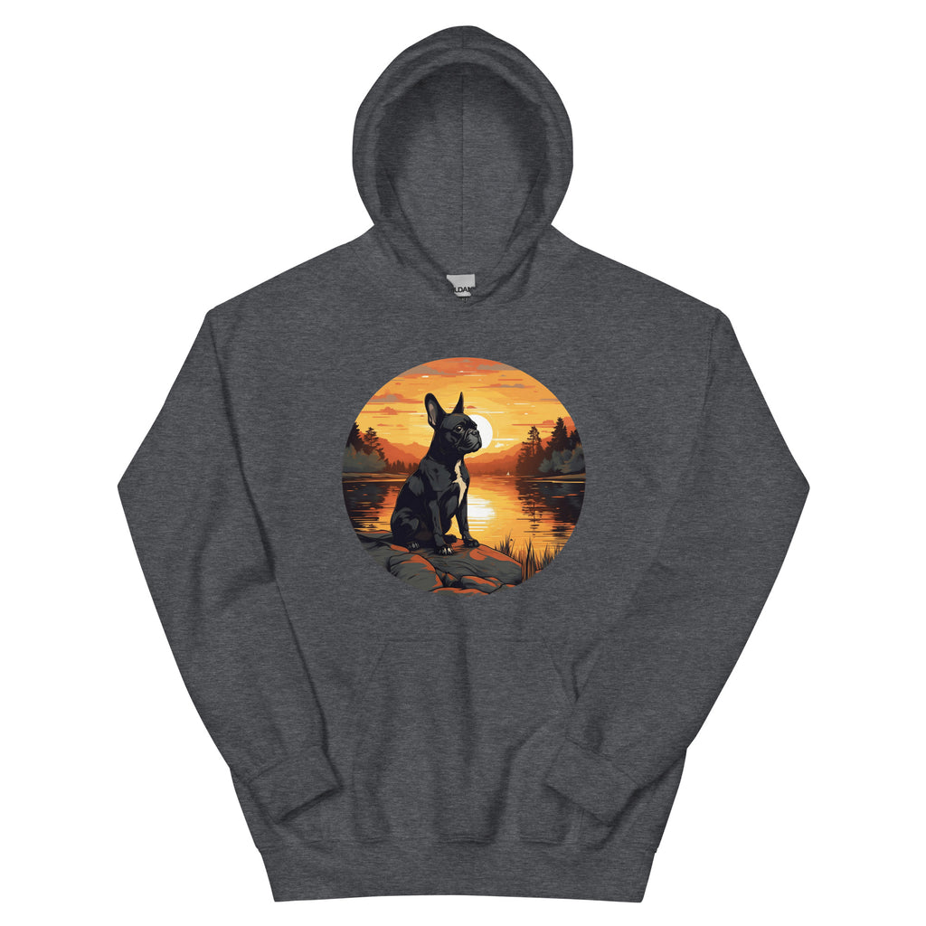 Boston Terrier Sitting By A Calm Lake Unisex Hoodie