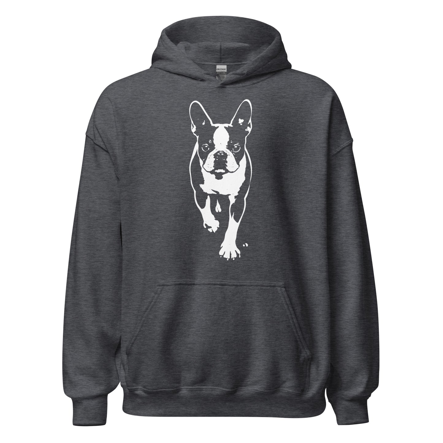 Boston Terrier Stencil Graphic – Minimalist Dog Lover Unisex Hoodie . Dark Heather