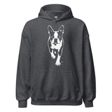Boston Terrier Stencil Graphic – Minimalist Dog Lover Unisex Hoodie . Dark Heather