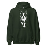 Boston Terrier Stencil Graphic – Minimalist Dog Lover Unisex Hoodie . Forest Green