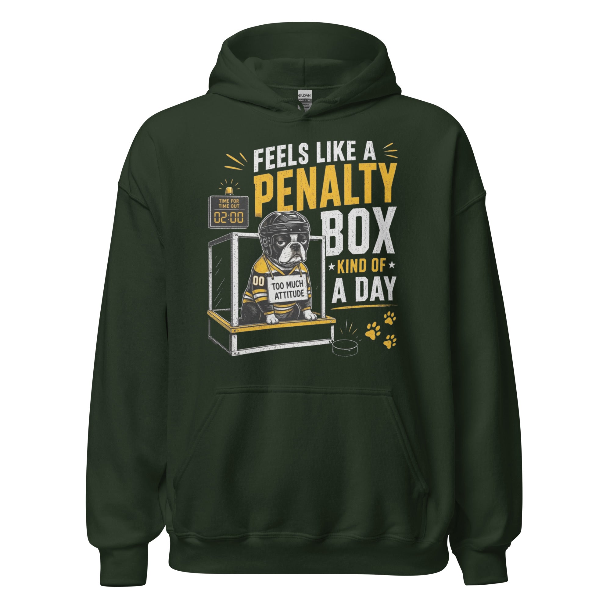 Feels Like a Penalty Box Kind of a Day Funny Ice Hockey Hoodie . Forest Green