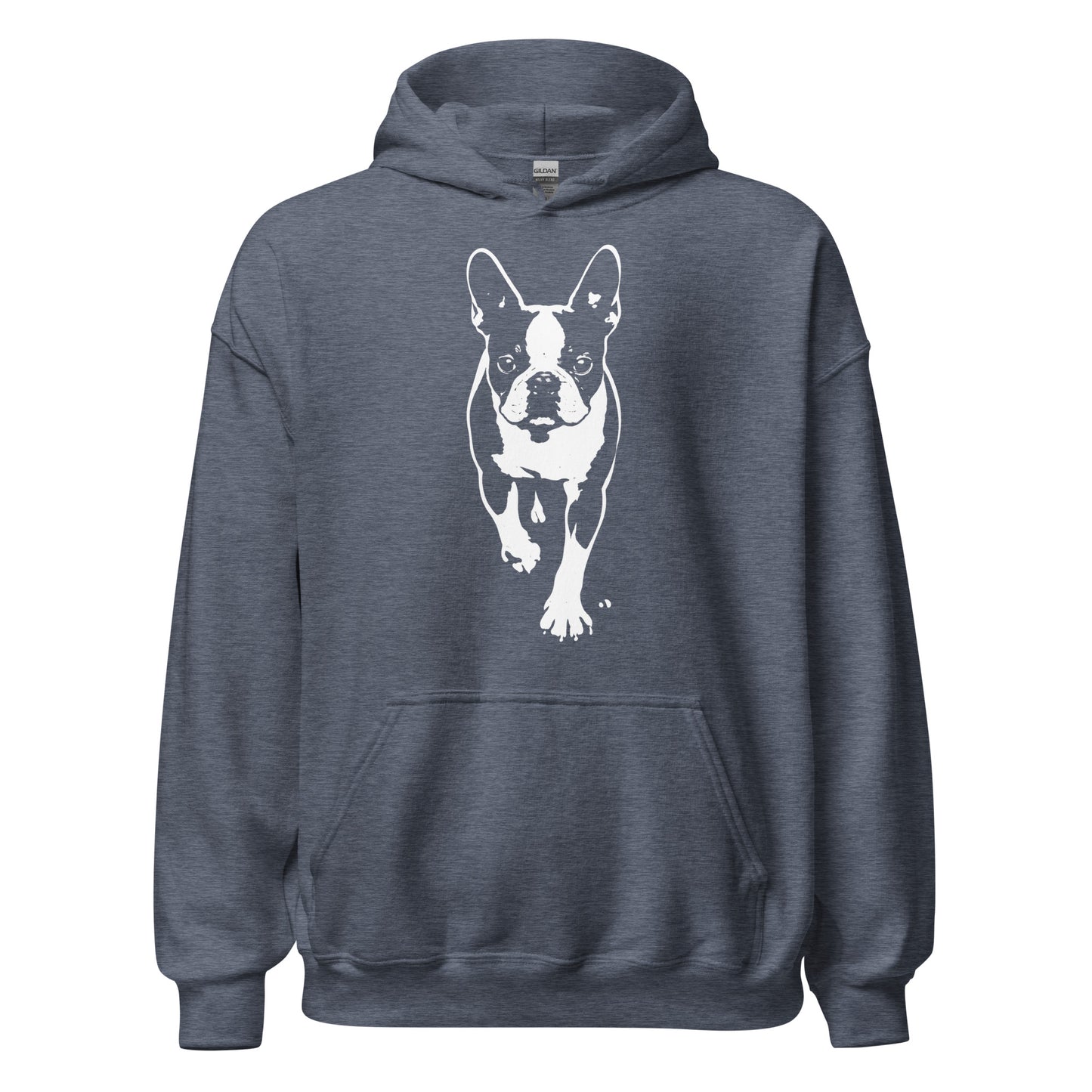 Boston Terrier Stencil Graphic – Minimalist Dog Lover Unisex Hoodie . Heather Sport Dark Navy