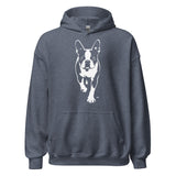 Boston Terrier Stencil Graphic – Minimalist Dog Lover Unisex Hoodie . Heather Sport Dark Navy
