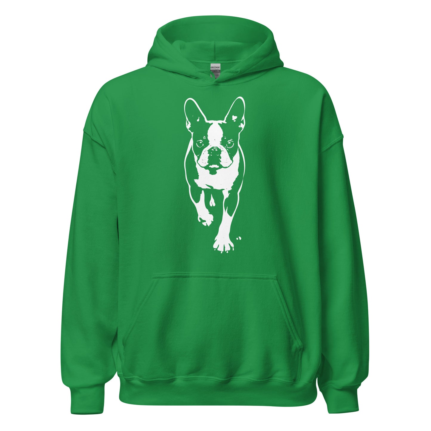 Boston Terrier Stencil Graphic – Minimalist Dog Lover Unisex Hoodie . Irish Green