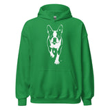 Boston Terrier Stencil Graphic – Minimalist Dog Lover Unisex Hoodie . Irish Green
