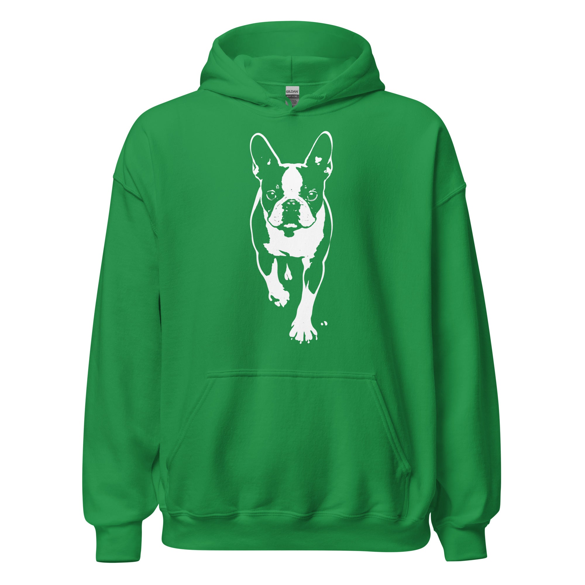 Boston Terrier Stencil Graphic – Minimalist Dog Lover Unisex Hoodie . Irish Green