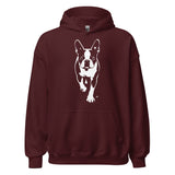 Boston Terrier Stencil Graphic – Minimalist Dog Lover Unisex Hoodie . Maroon
