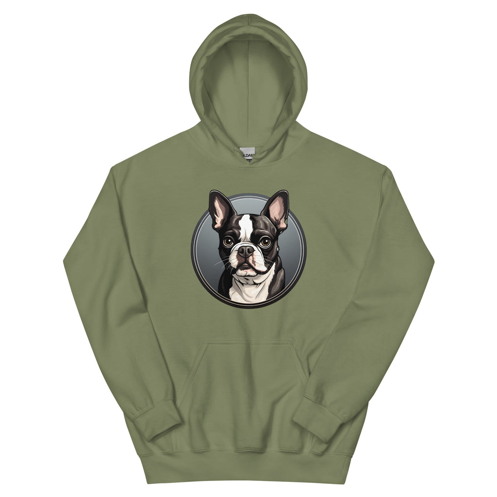 Cartoon Boston Terrier Dog Portrait Unisex Hoodie