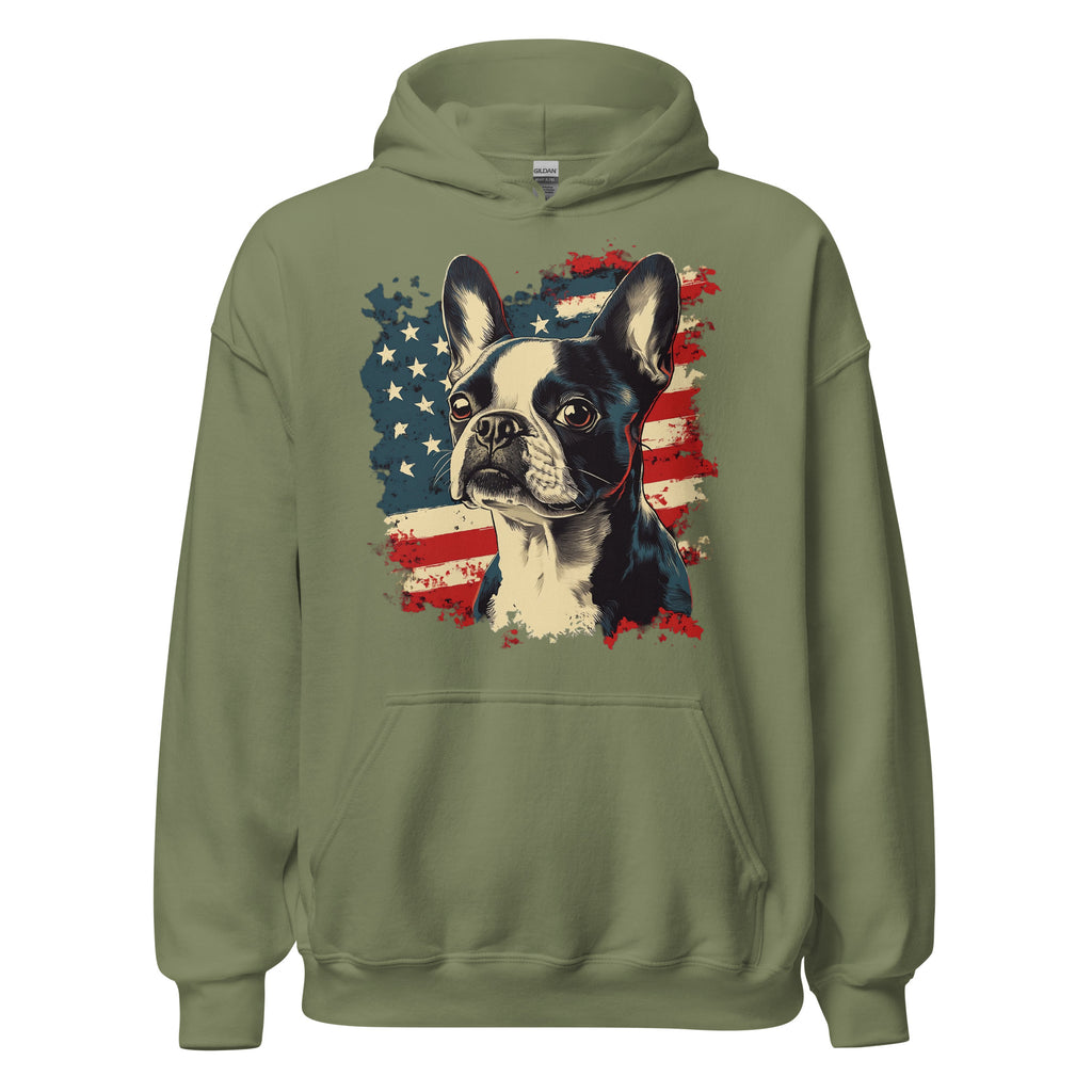 Patriotic Boston Terrier USA Flag Unisex Hoodie