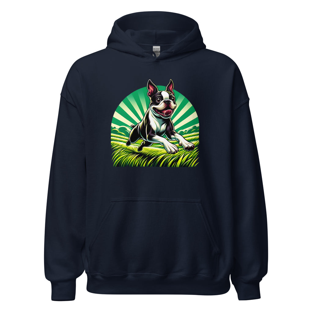 Boston Terrier Dog Running Free Unisex Hoodie