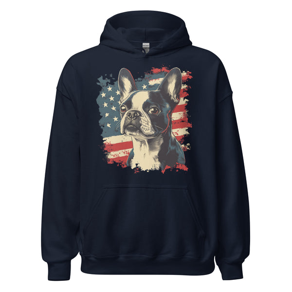 Patriotic Boston Terrier USA Flag Unisex Hoodie