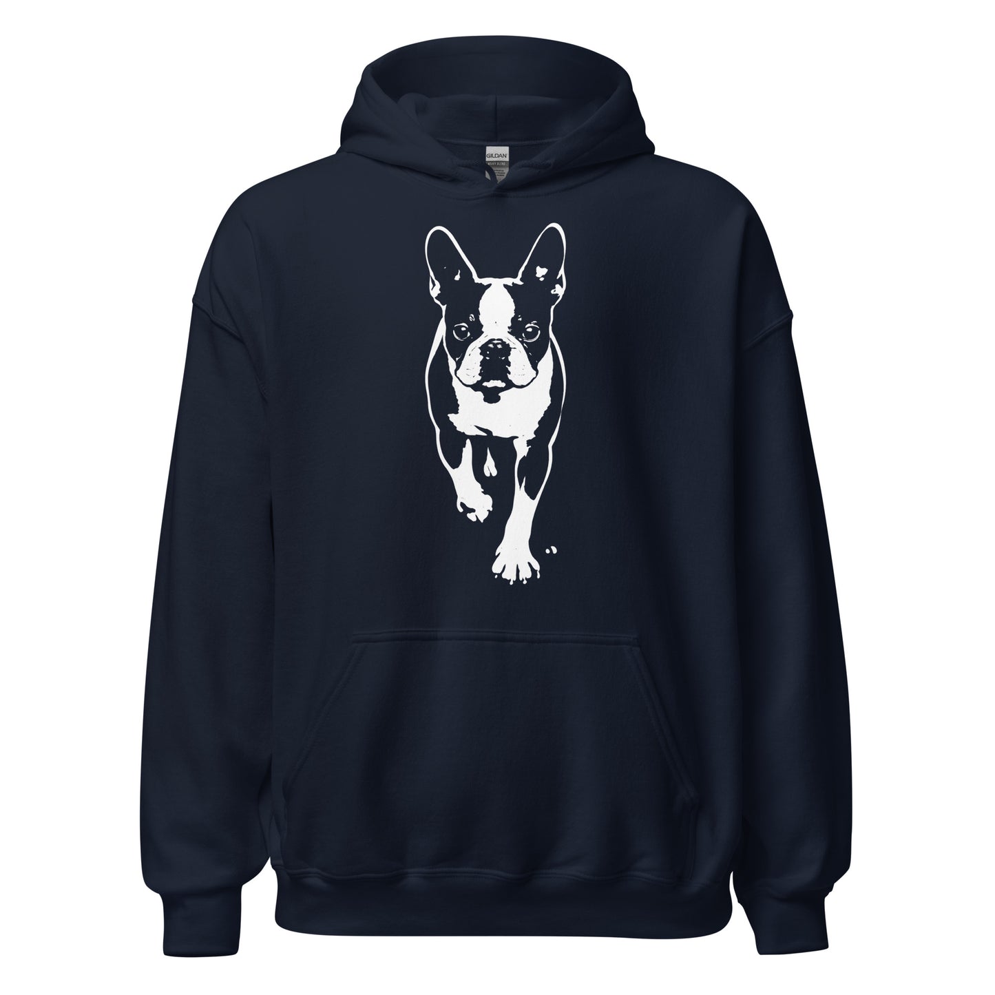 Boston Terrier Stencil Graphic – Minimalist Dog Lover Unisex Hoodie . Navy