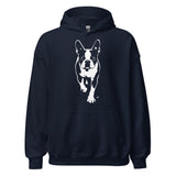 Boston Terrier Stencil Graphic – Minimalist Dog Lover Unisex Hoodie . Navy