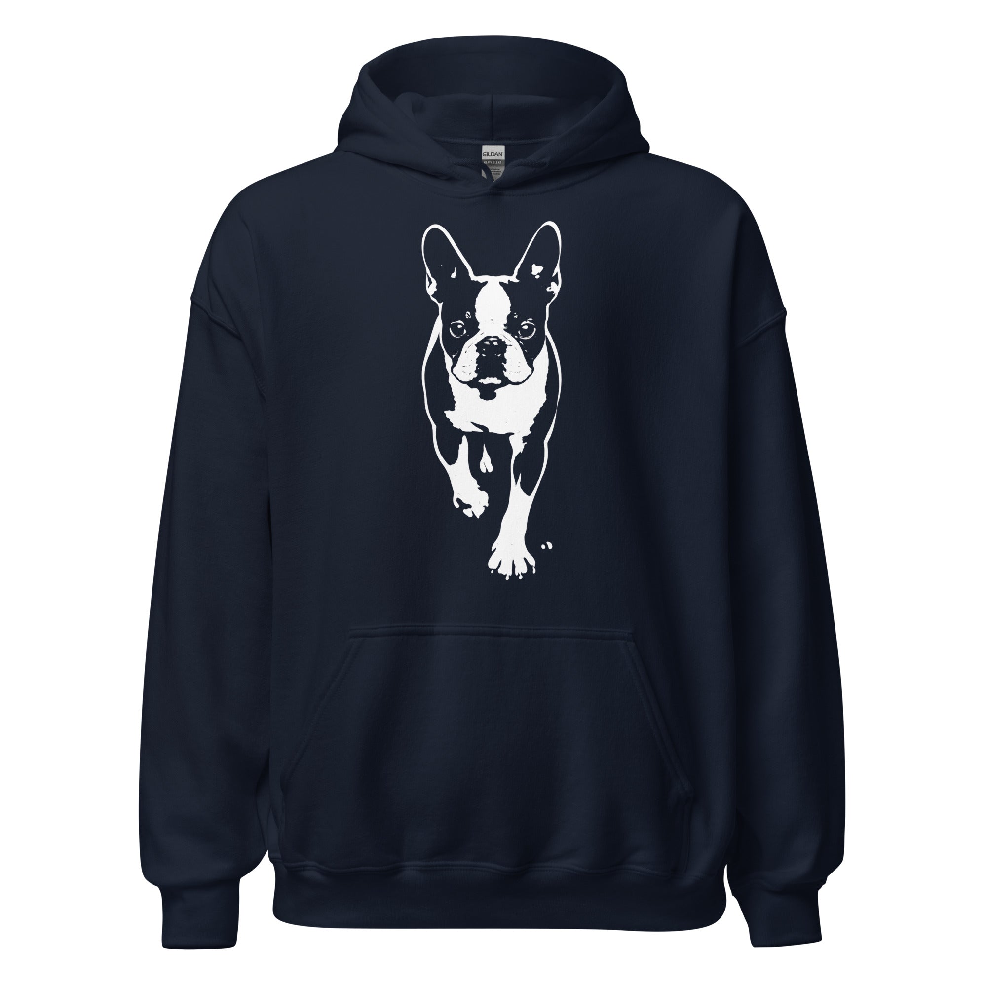 Boston Terrier Stencil Graphic – Minimalist Dog Lover Unisex Hoodie . Navy