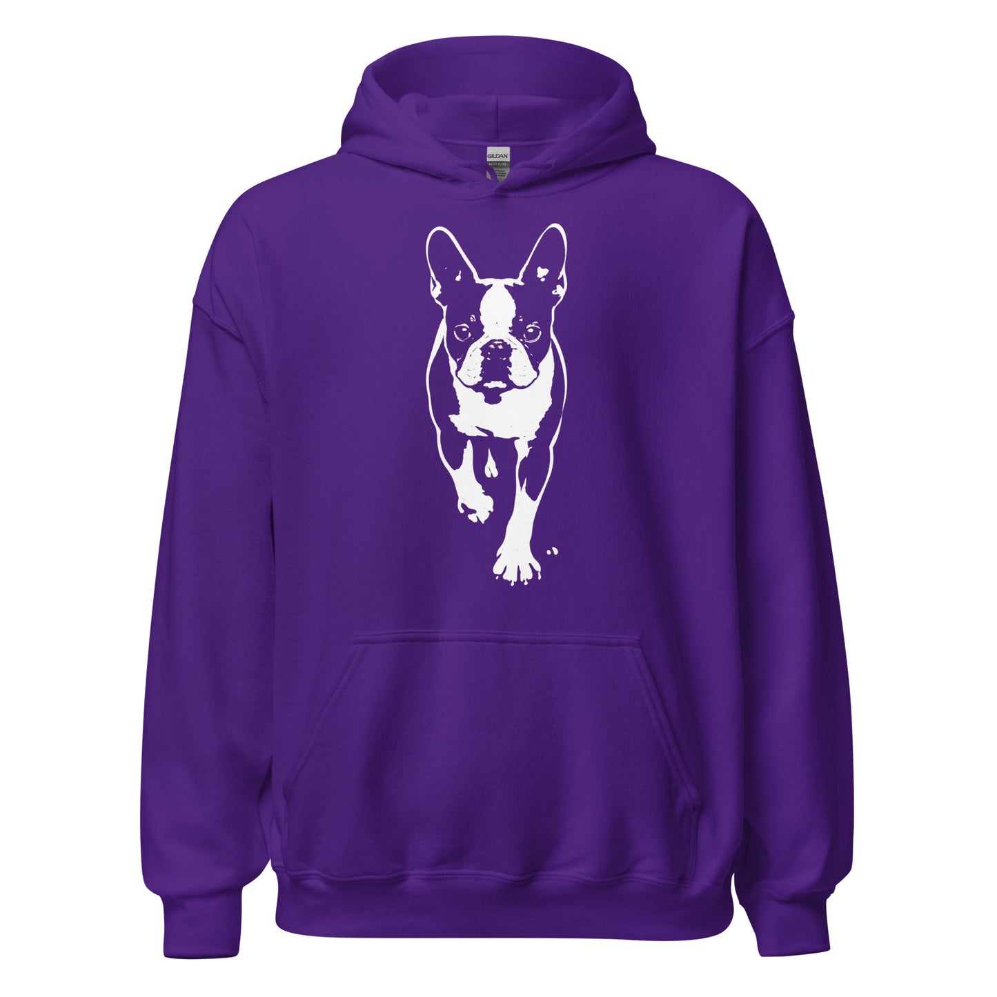 Boston Terrier Stencil Graphic – Minimalist Dog Lover Unisex Hoodie . Purple