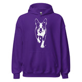 Boston Terrier Stencil Graphic – Minimalist Dog Lover Unisex Hoodie . Purple