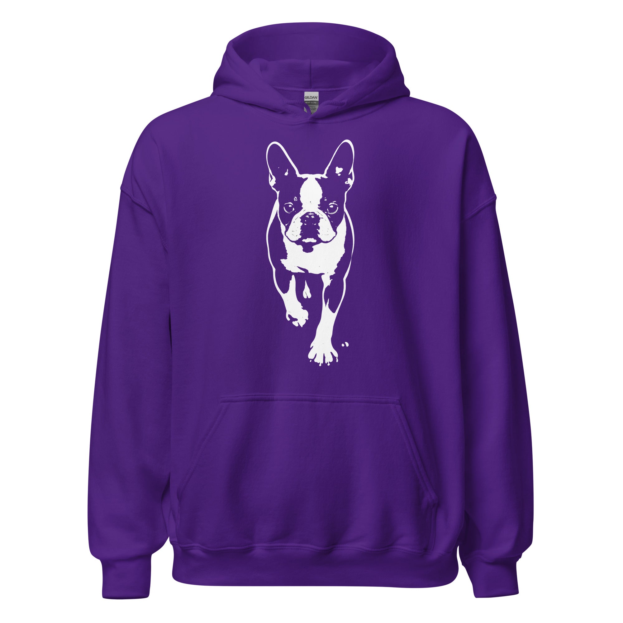 Boston Terrier Stencil Graphic – Minimalist Dog Lover Unisex Hoodie . Purple