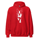 Boston Terrier Stencil Graphic – Minimalist Dog Lover Unisex Hoodie . Red