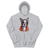 Boston Terrier in a Red Hood Hoodie