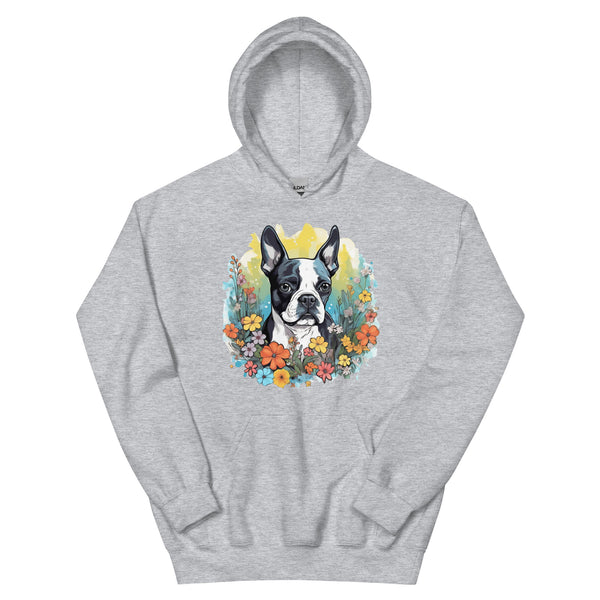 Boston Terrier Surrounded By Flowers Hoodie